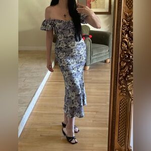 PETAL & PUP Mable Sweetheart Neckline MIDI Dress Roses Floral Size S